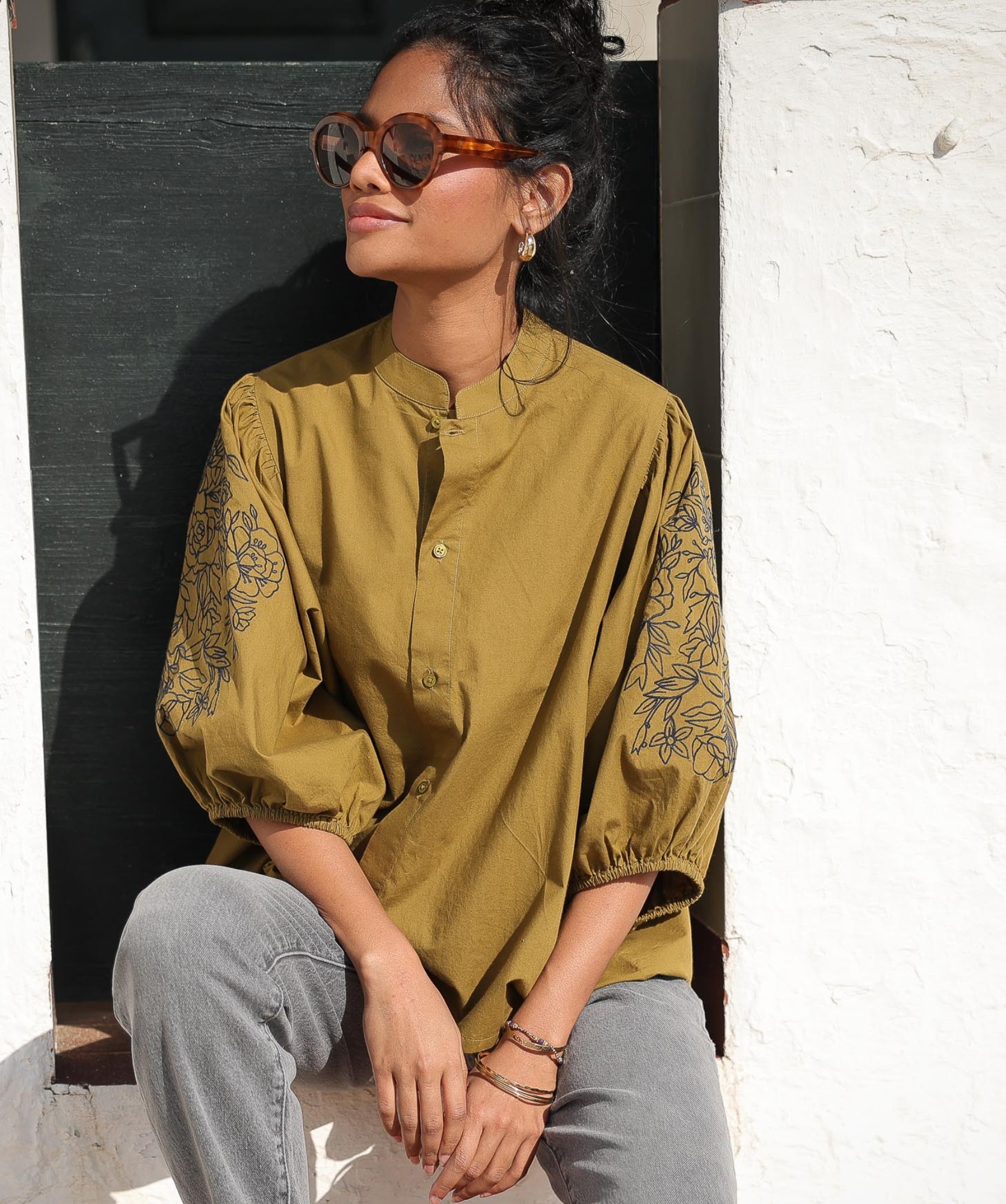 Chemise Bergame – Popeline de coton Bronze brodée