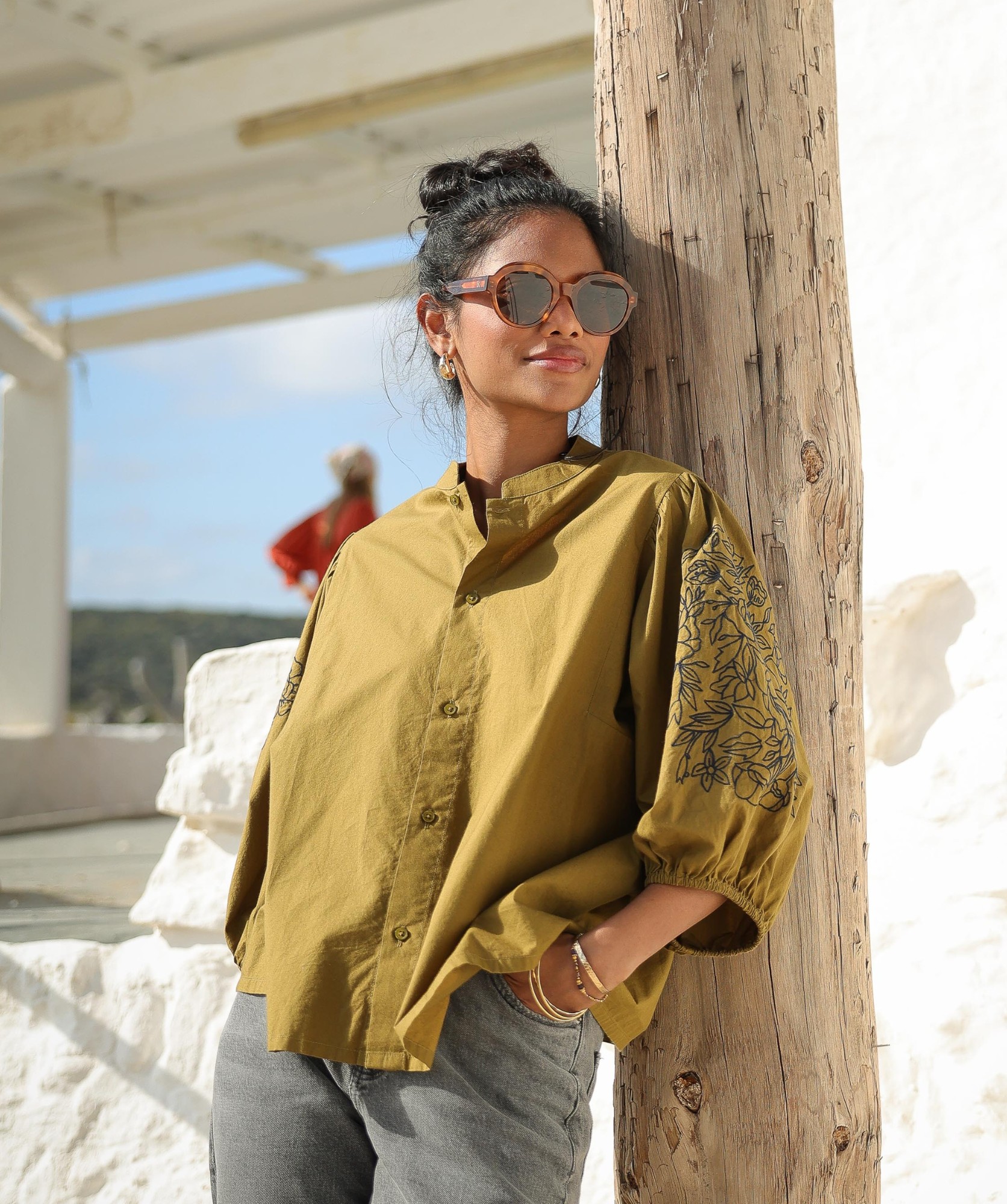 Chemise Bergame – Popeline de coton Bronze brodée