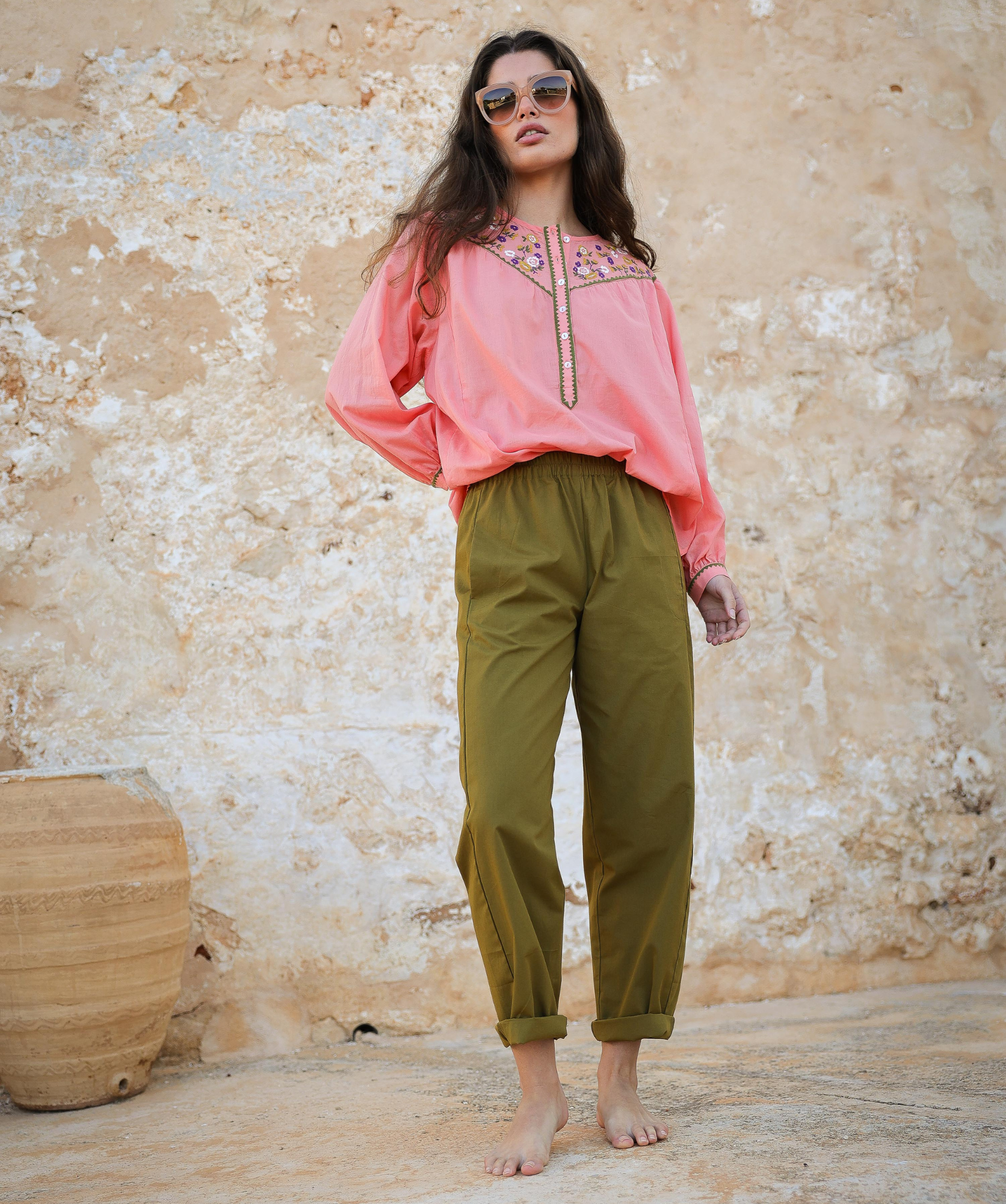 Pantalon Calista – Popeline de coton bronze
