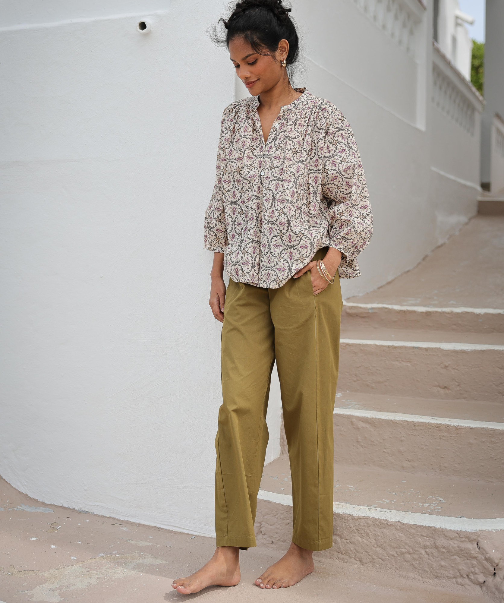 Pantalon Calista – Popeline de coton bronze