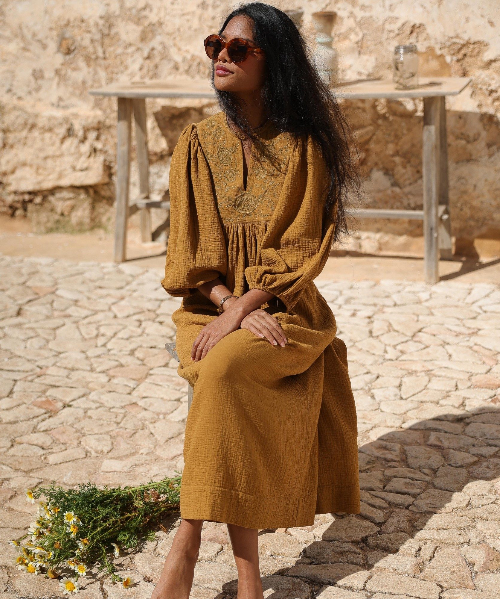 Robe Angèle – Gaze de coton mordoré