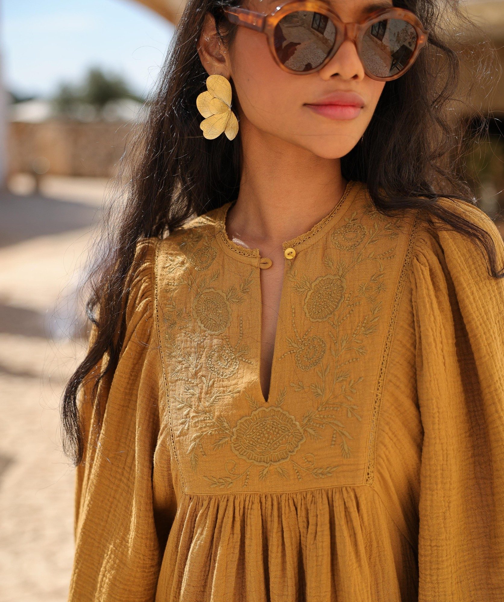 Robe Angèle – Gaze de coton mordoré