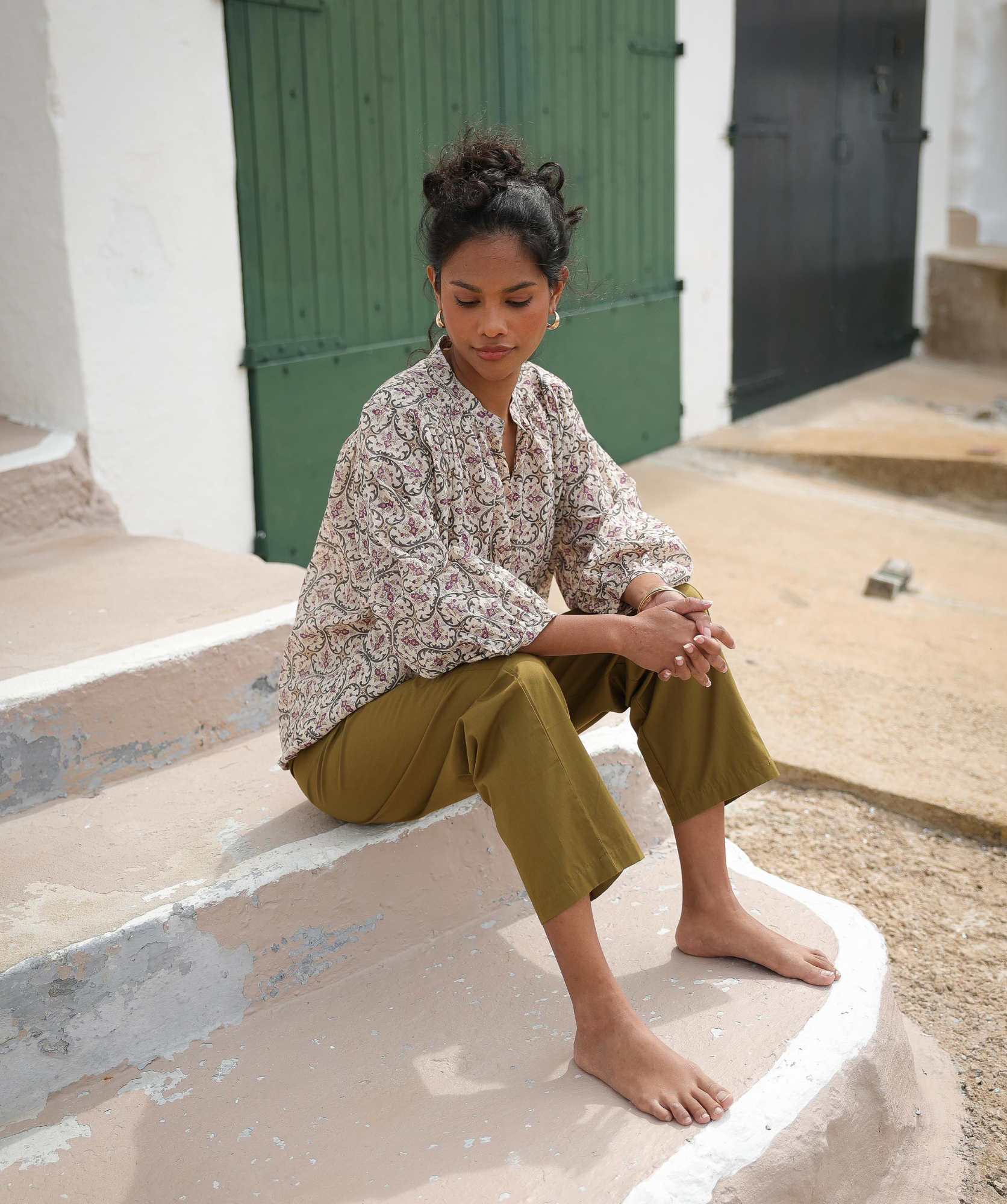 Pantalon Calista – Popeline de coton bronze