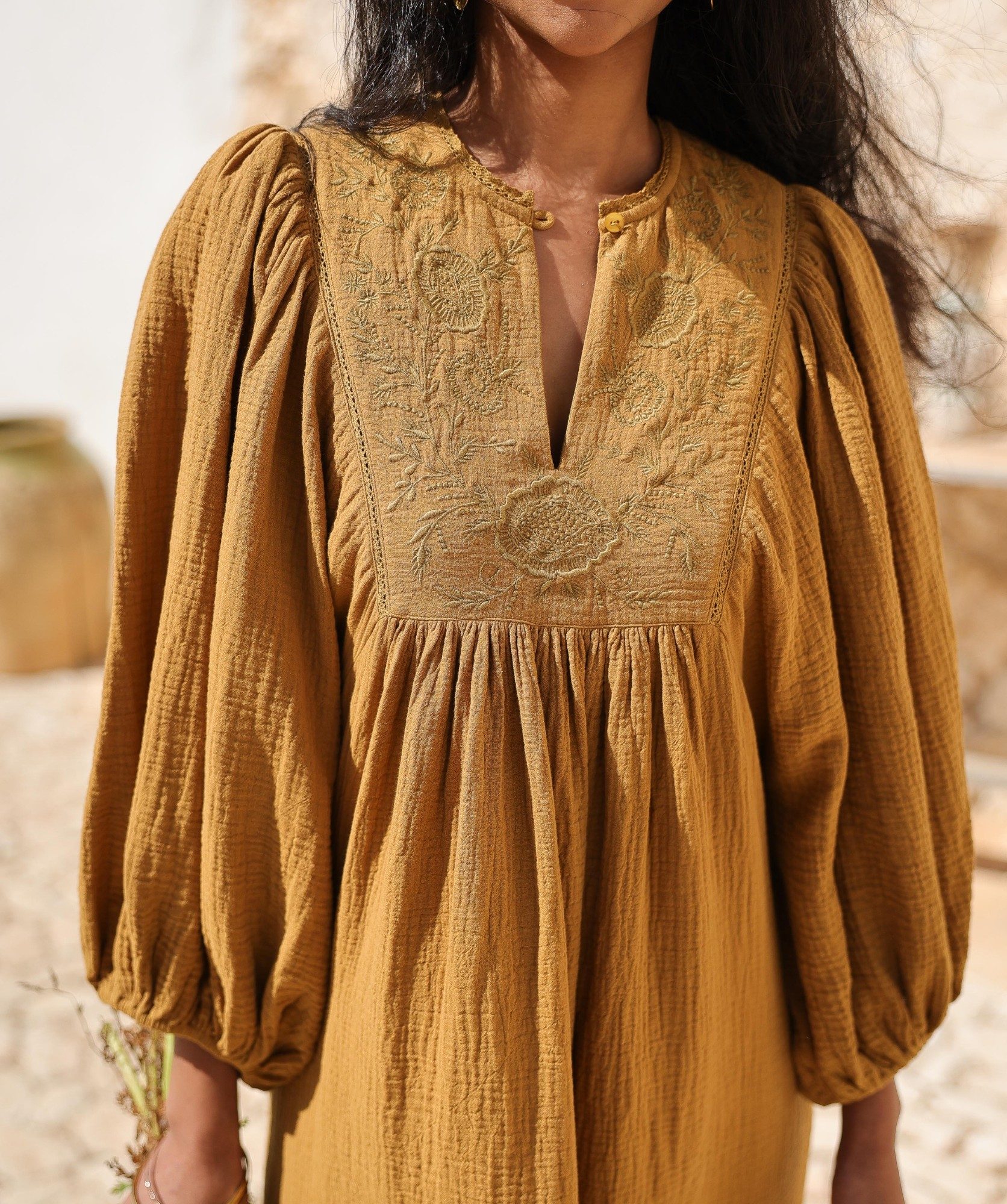 Robe Angèle – Gaze de coton mordoré