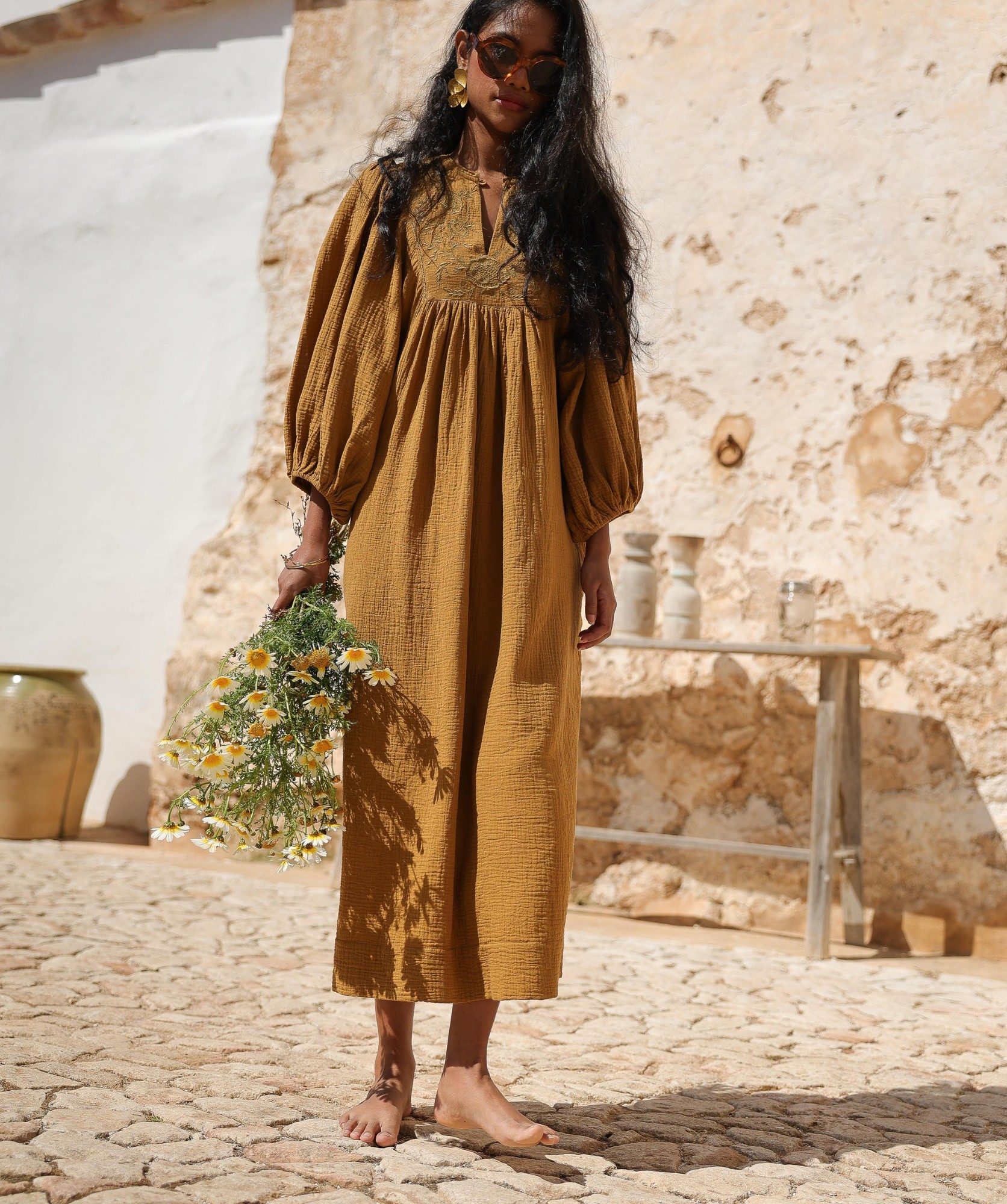 Robe Angèle – Gaze de coton mordoré