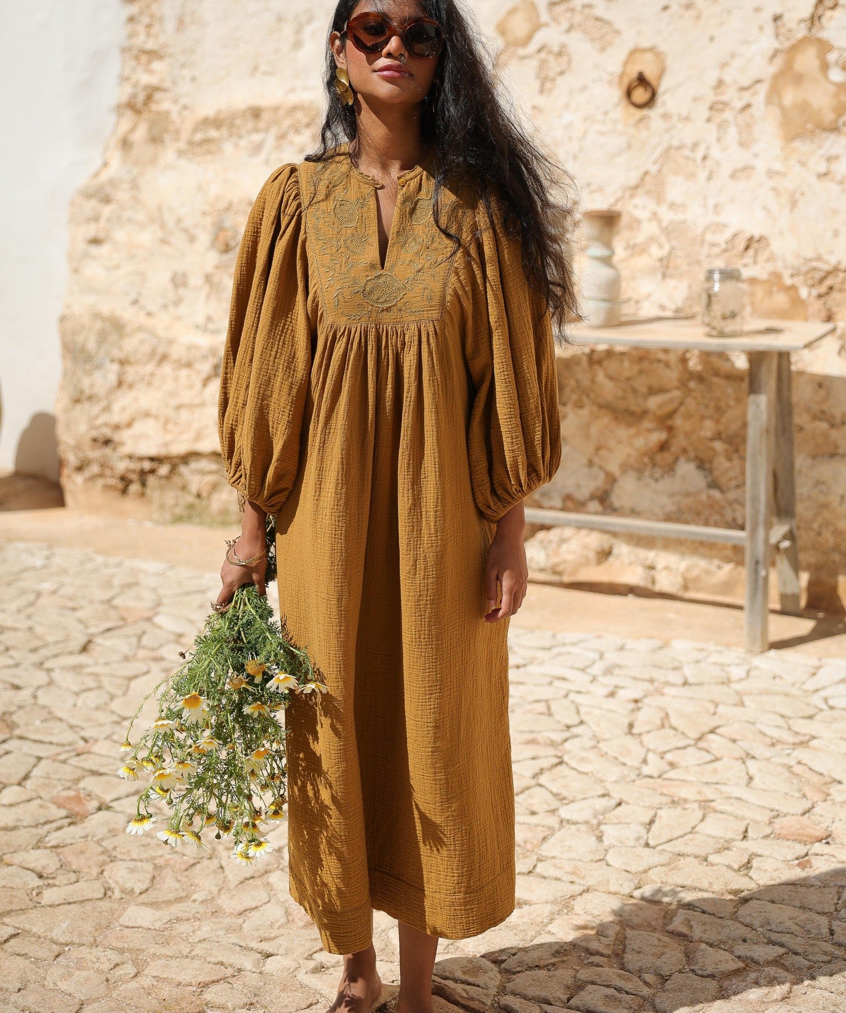 Robe Angèle – Gaze de coton mordoré
