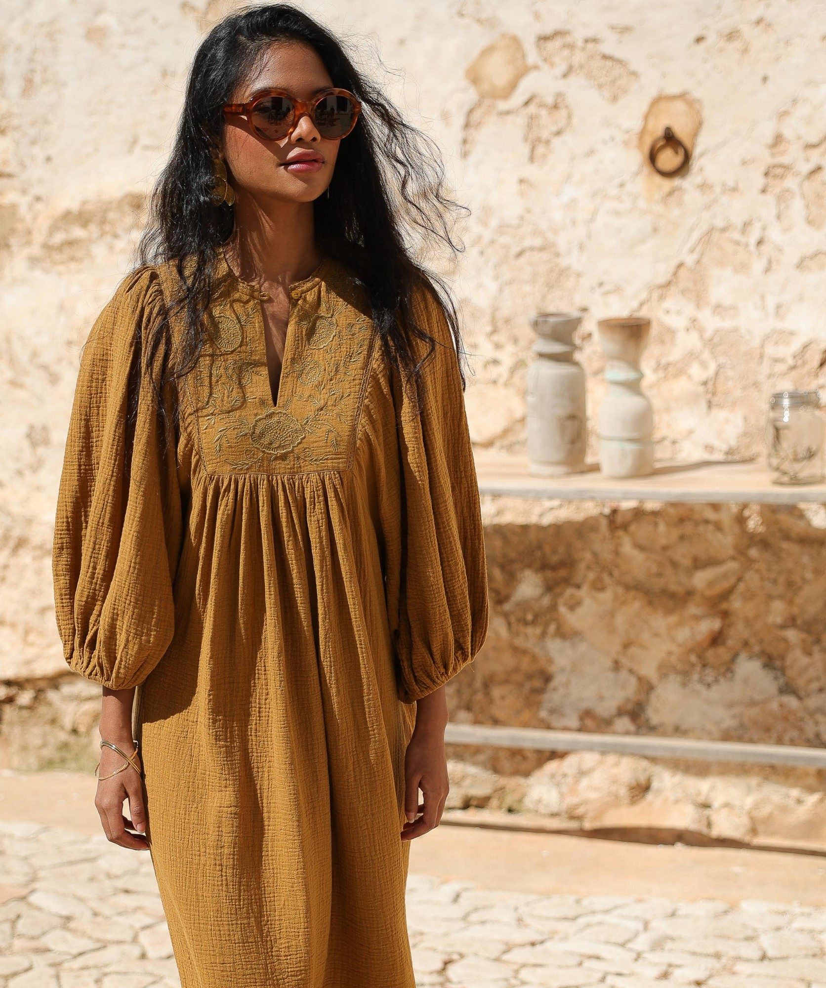 Robe Angèle – Gaze de coton mordoré