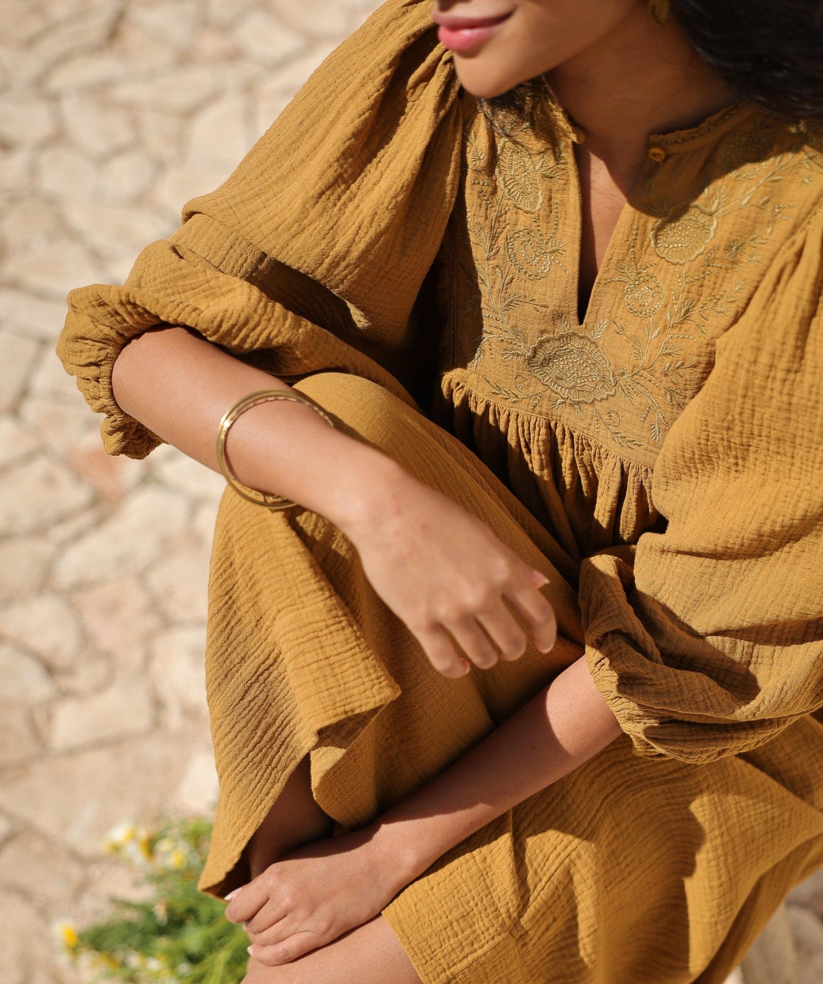Robe Angèle – Gaze de coton mordoré