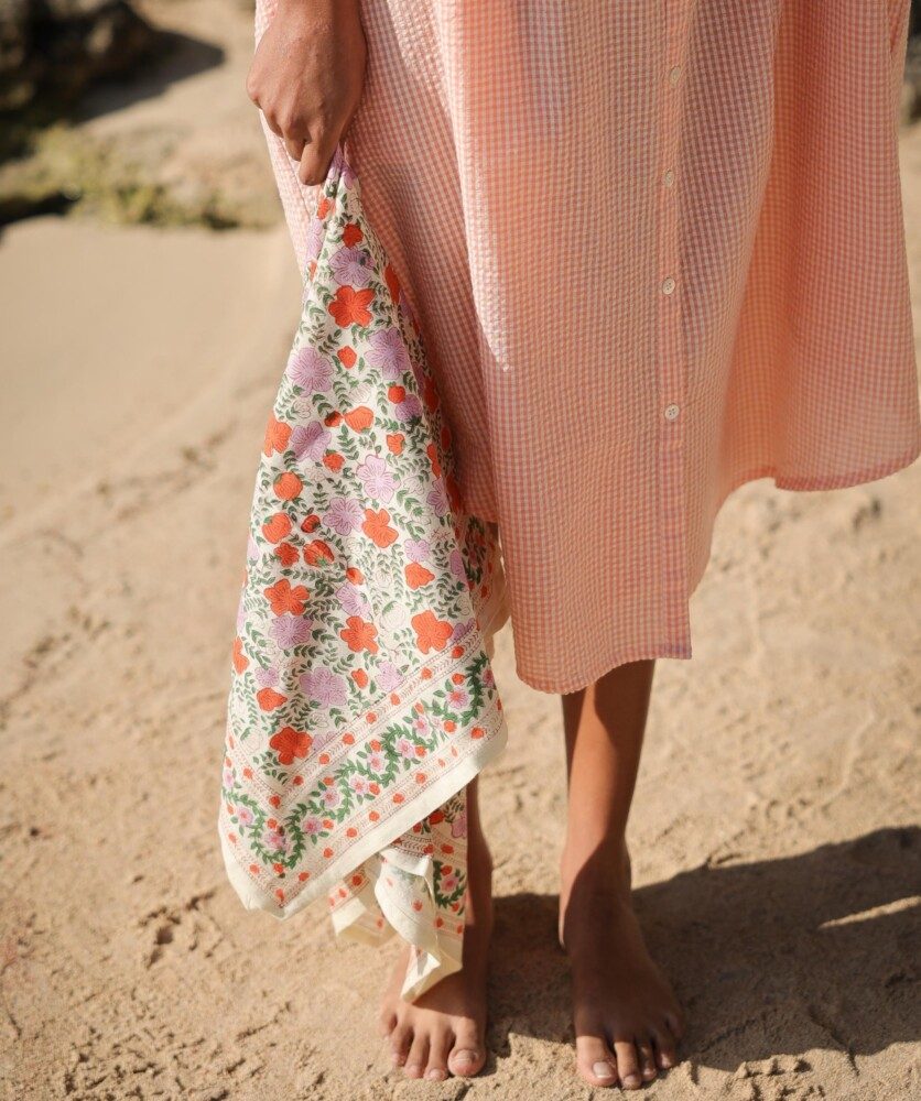 Robe Helena – Seersucker carreaux corail