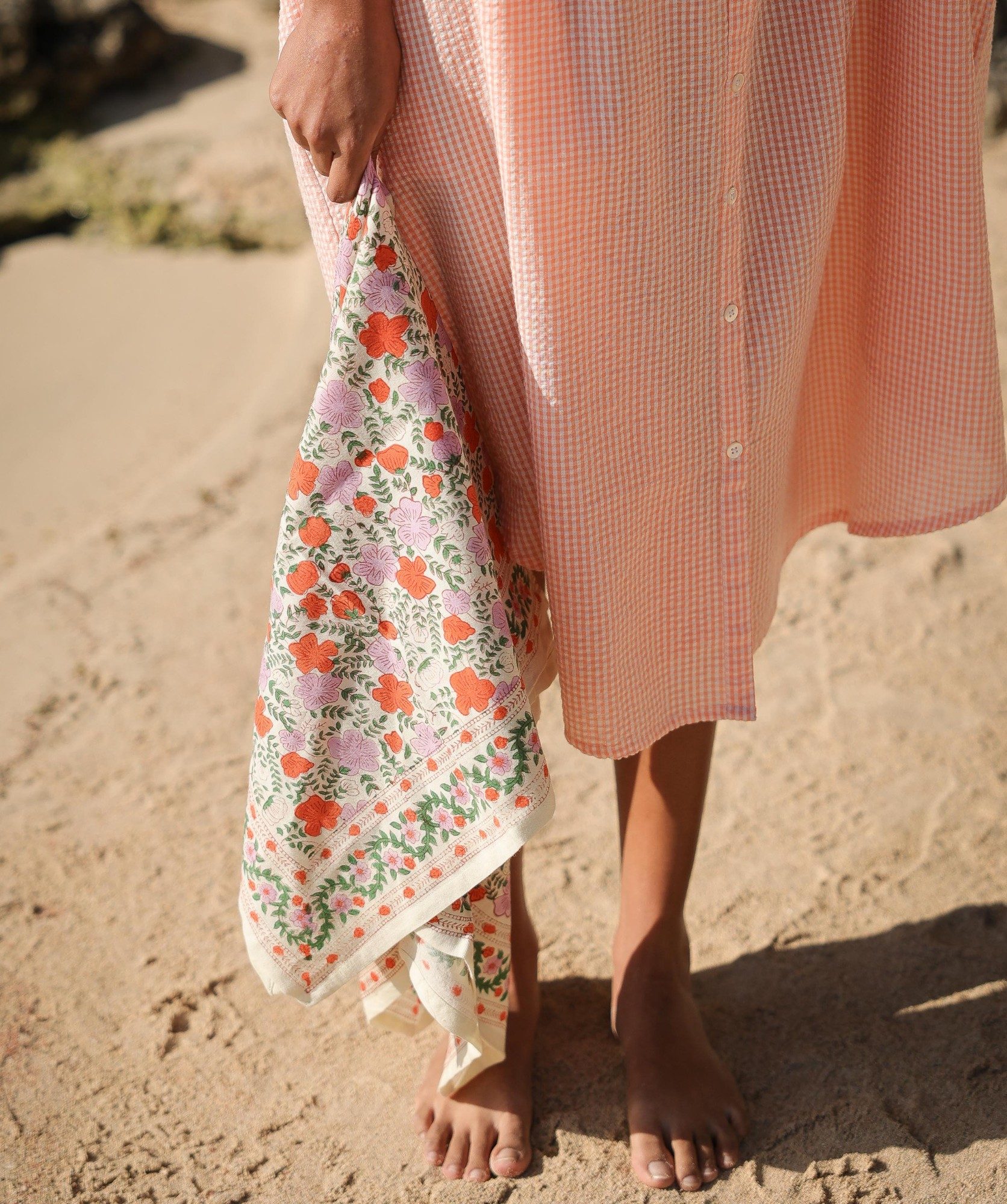 Robe Helena – Seersucker carreaux corail