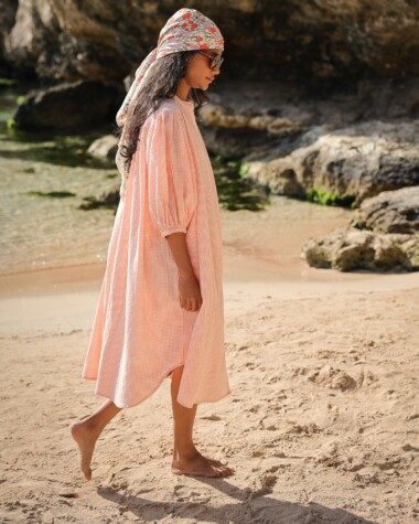 Robe Helena – Seersucker carreaux corail