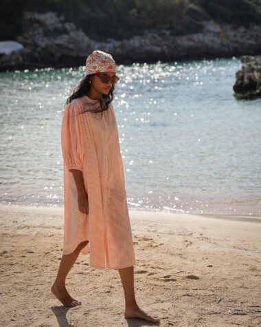 Robe Helena – Seersucker carreaux corail