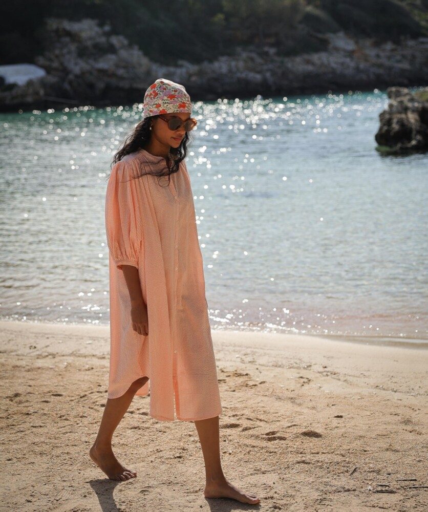 Robe Helena – Seersucker carreaux corail
