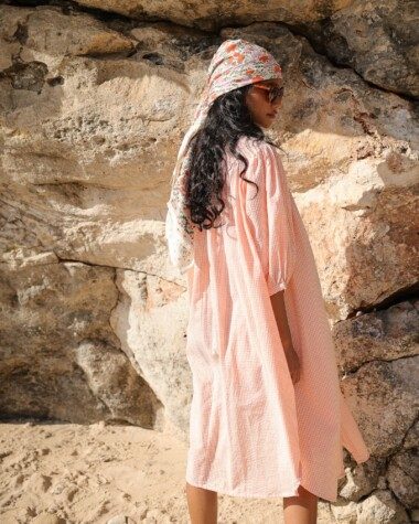 Robe Helena – Seersucker carreaux corail
