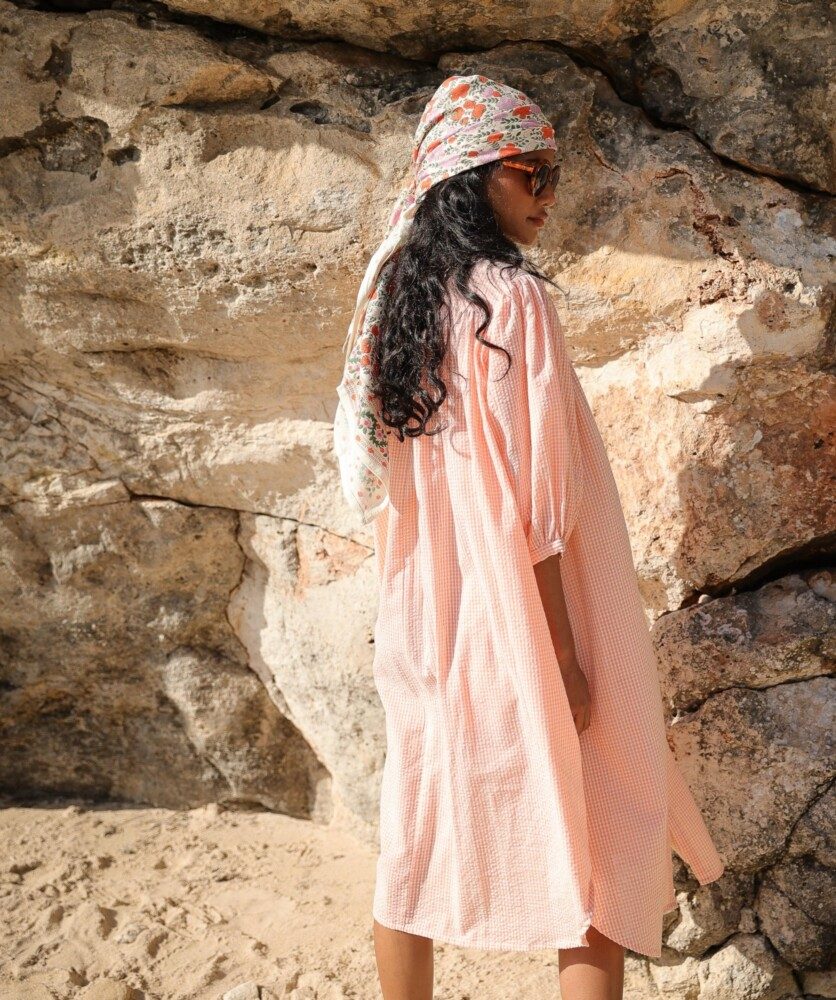 Robe Helena – Seersucker carreaux corail