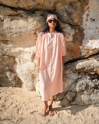 Robe Helena – Seersucker carreaux corail
