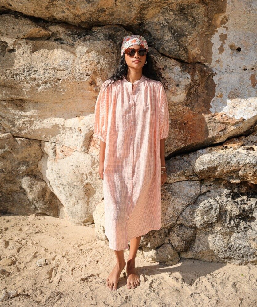 Robe Helena – Seersucker carreaux corail