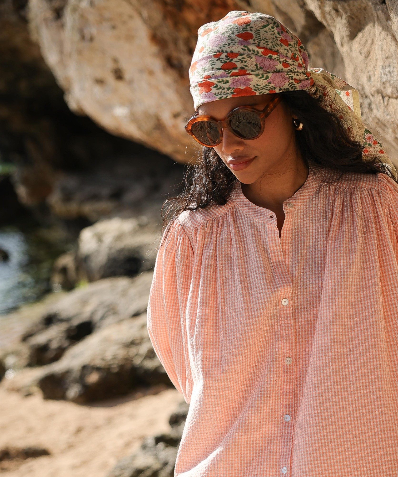 Robe Helena – Seersucker carreaux corail