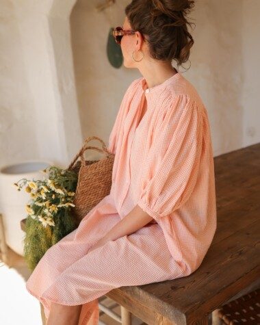 Robe Helena – Seersucker carreaux corail