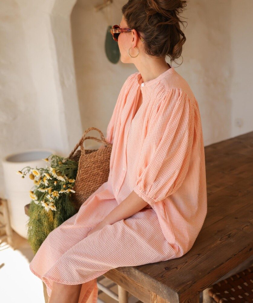 Robe Helena – Seersucker carreaux corail