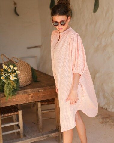 Robe Helena – Seersucker carreaux corail