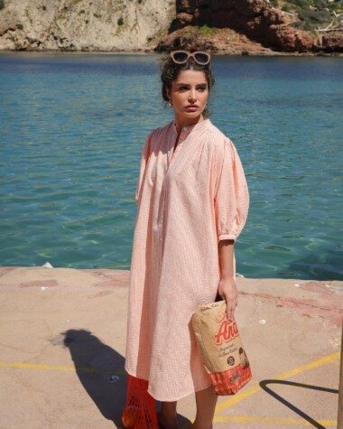 Robe Helena – Seersucker carreaux corail