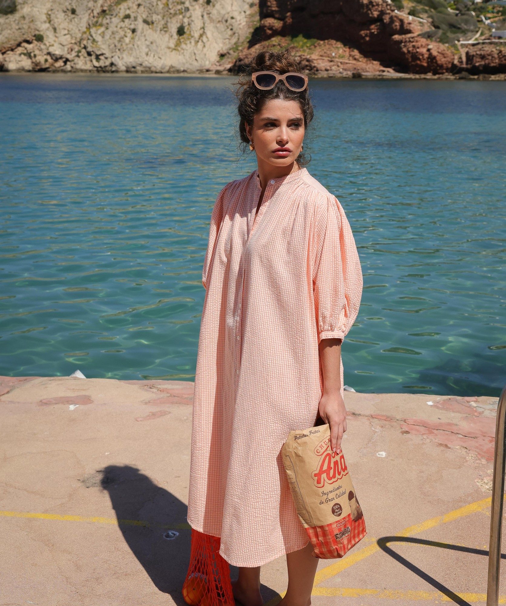 Robe Helena – Seersucker carreaux corail