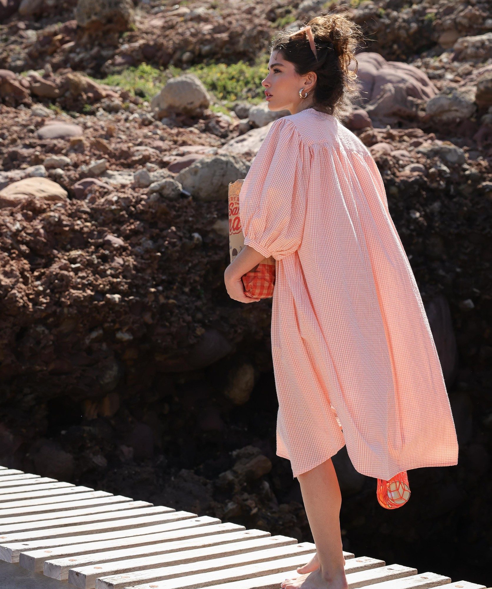 Robe Helena – Seersucker carreaux corail