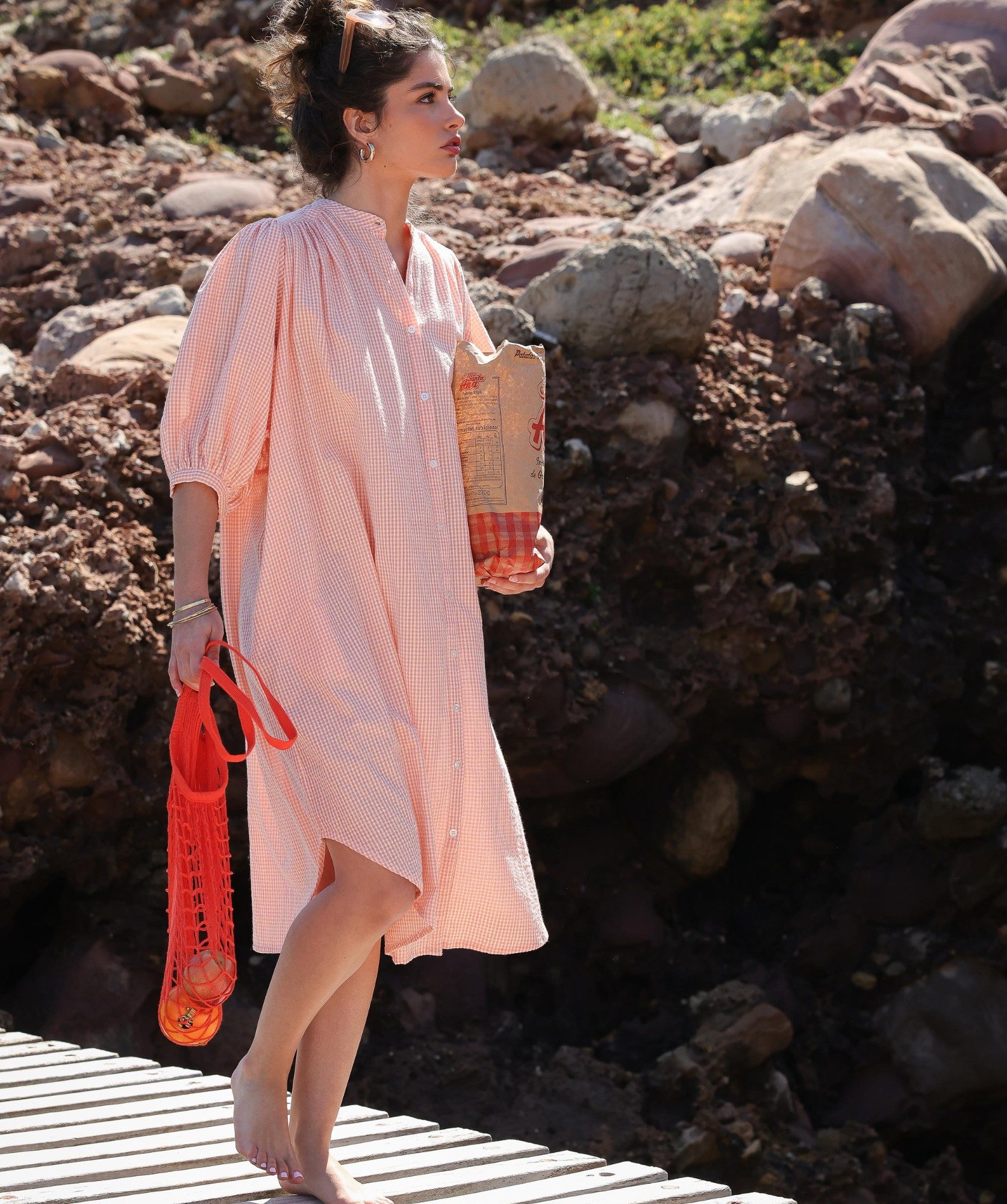 Robe Helena – Seersucker carreaux corail