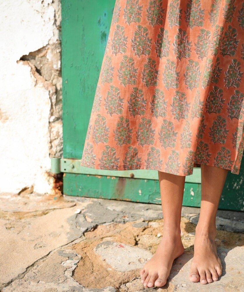 Robe April – Imprimé block-print Jasmine terracotta