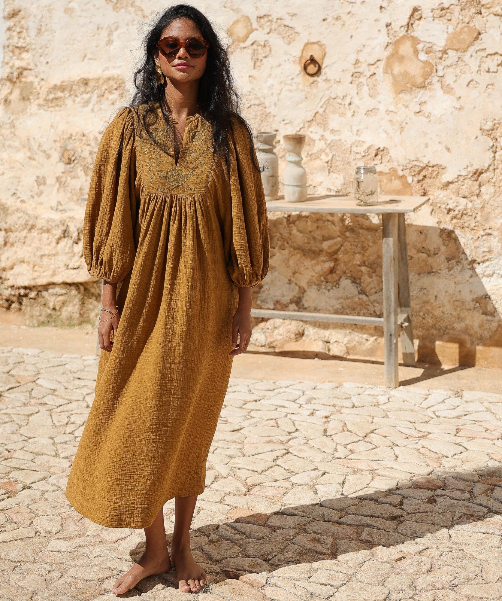 Robe Angèle – Gaze de coton mordoré
