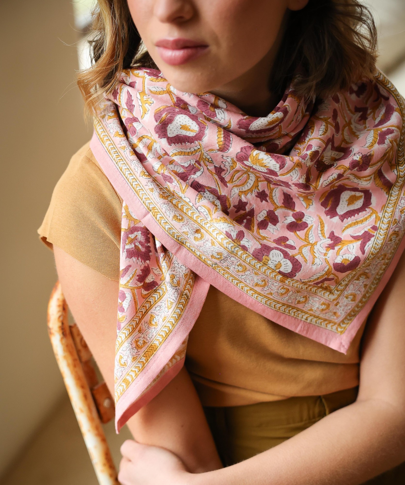 Foulard grand format – Jaya rose blush