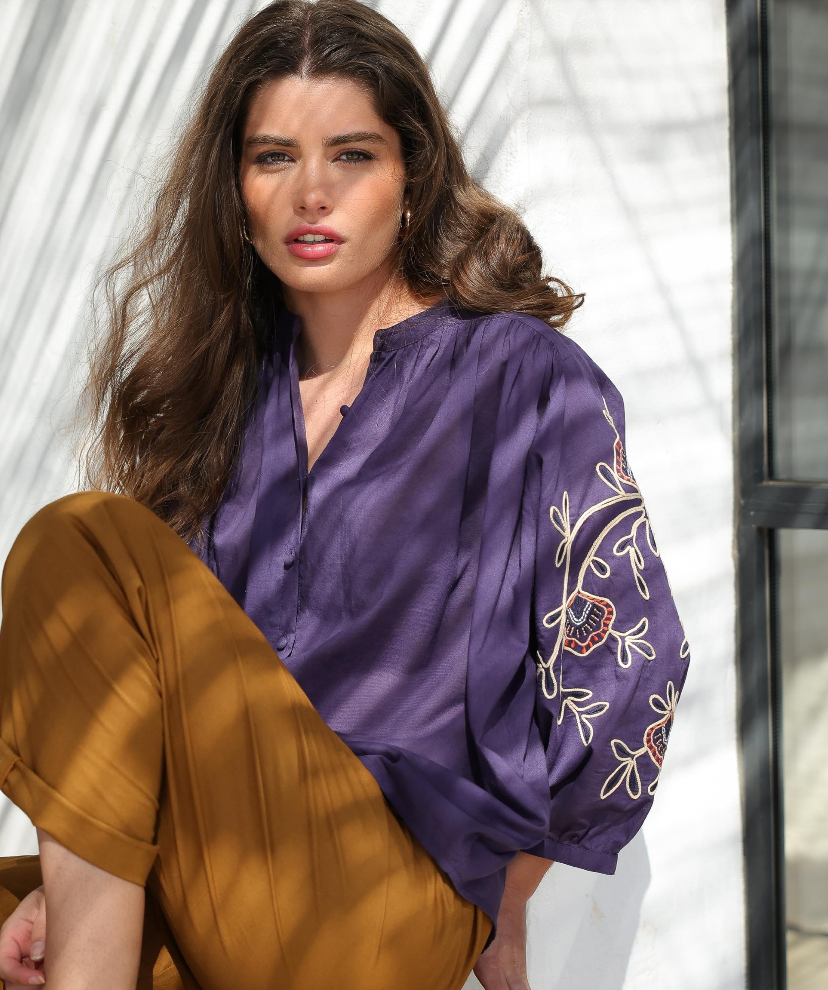 Chemise Brasilia Brodée – Voile de coton myrtille