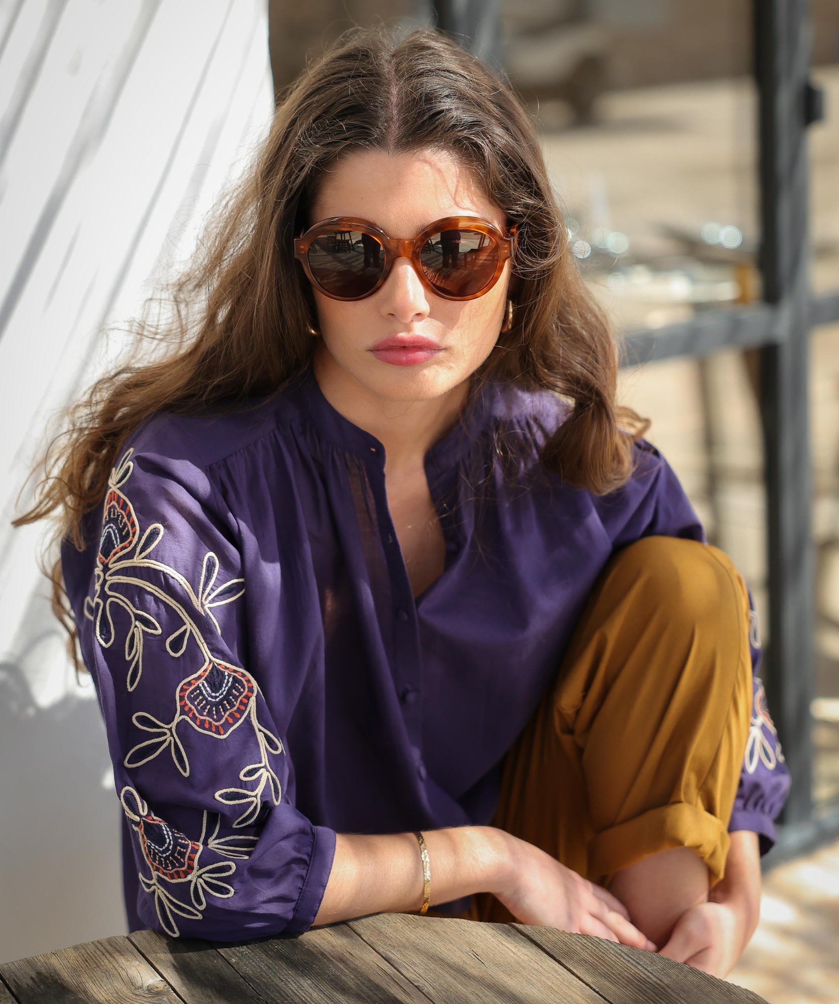 Chemise Brasilia Brodée – Voile de coton myrtille