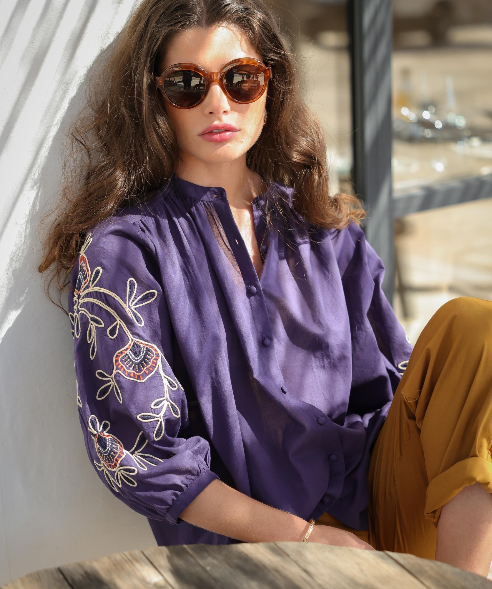 Chemise Brasilia Brodée – Voile de coton myrtille