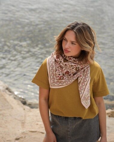 Foulard grand format – Mina rose poudre