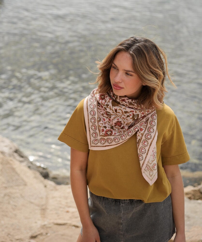 Foulard grand format – Mina rose poudre