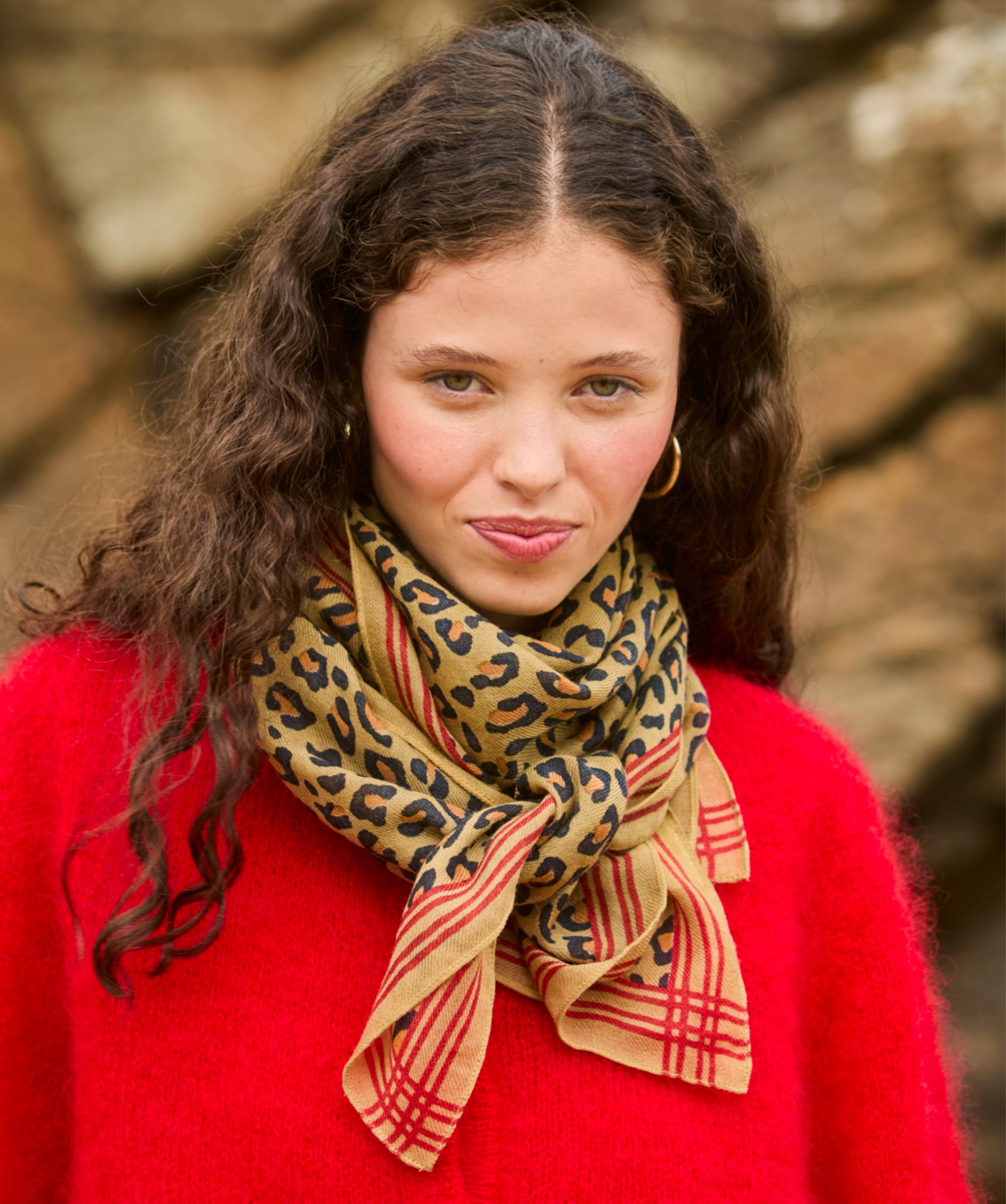 Foulard en laine grand format – Léopard Camel