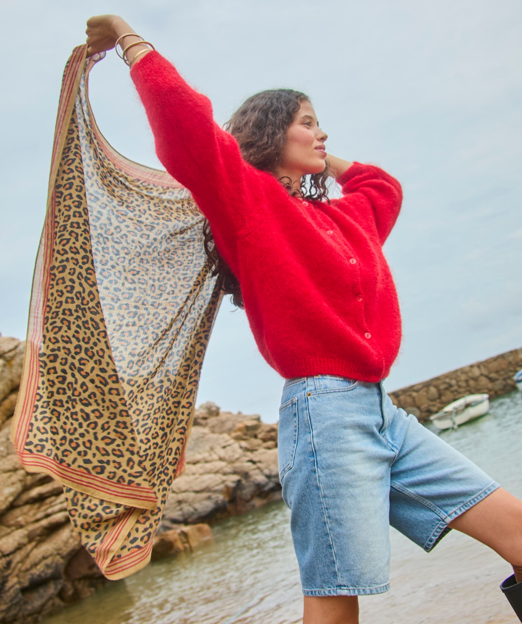 Foulard en laine grand format – Léopard Camel