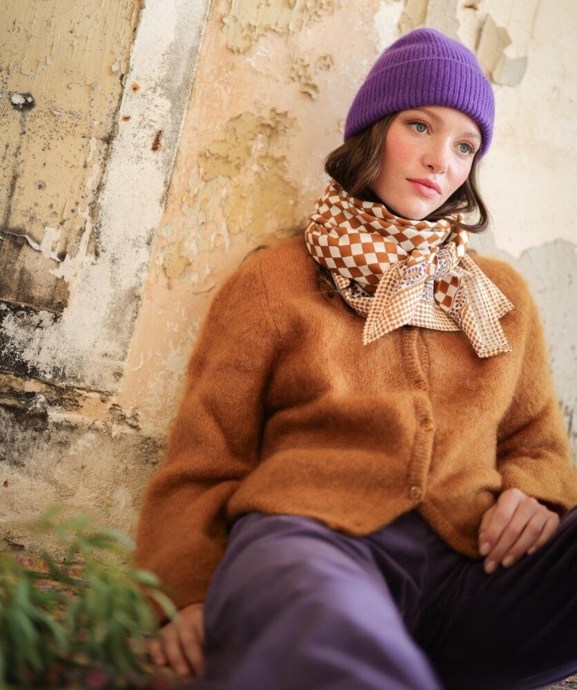 Foulard grand format – Damier caramel