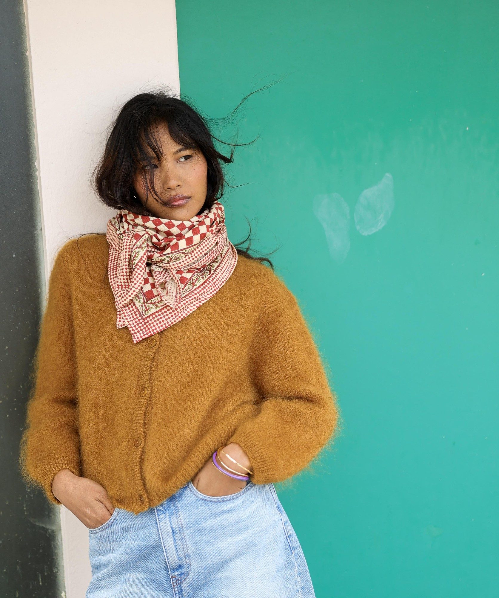 Foulard grand format – Damier Grenat
