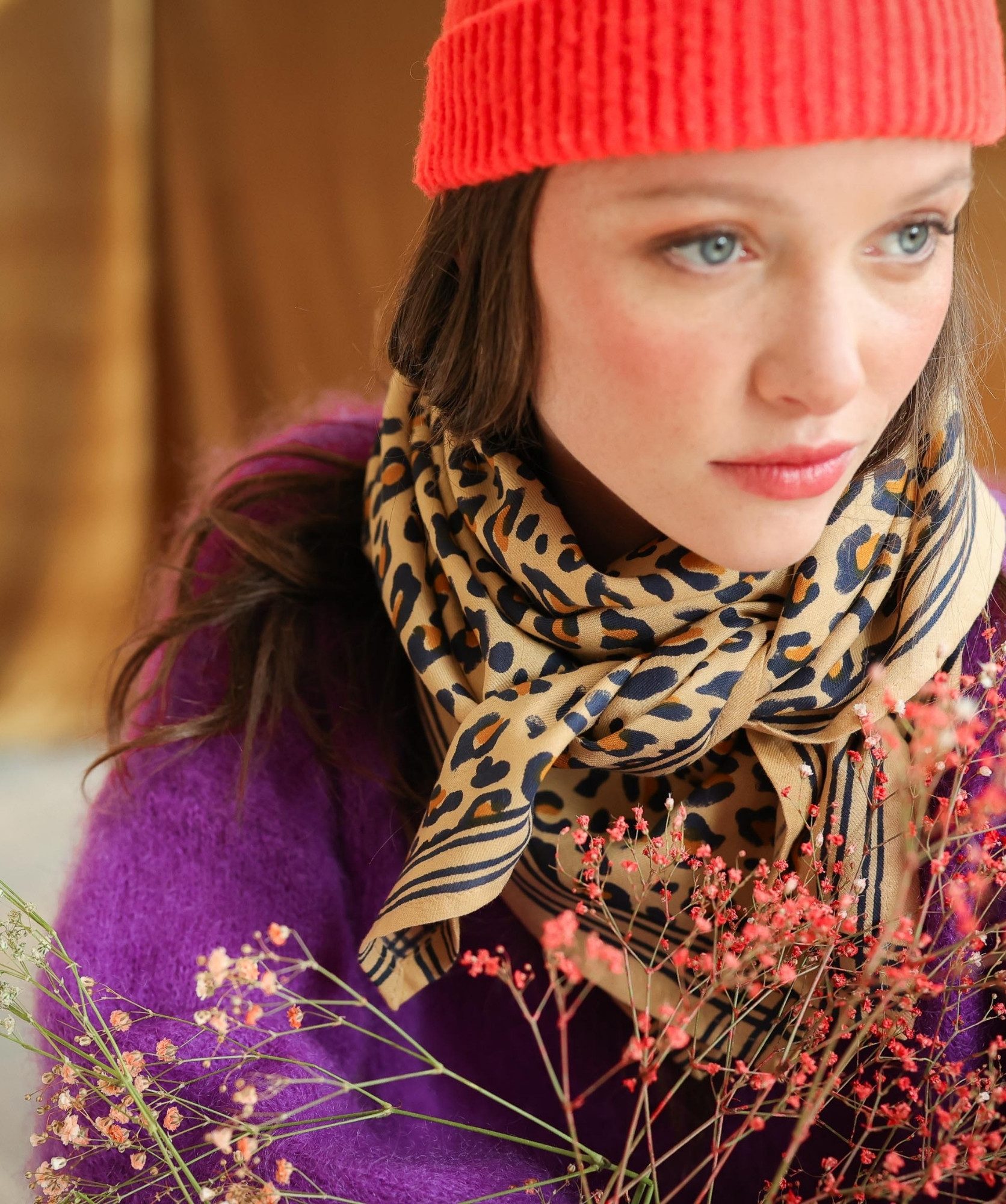 Foulard grand format – Léopard camel