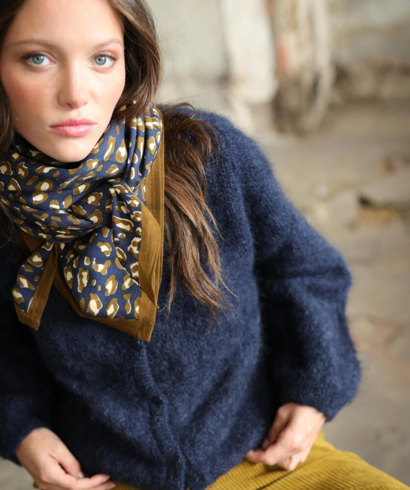 Foulard grand format – Léopard Navy