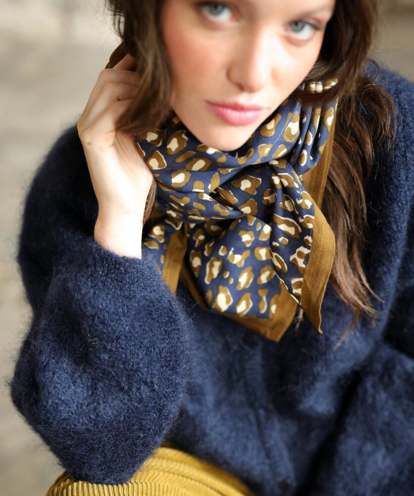 Foulard grand format – Léopard Navy