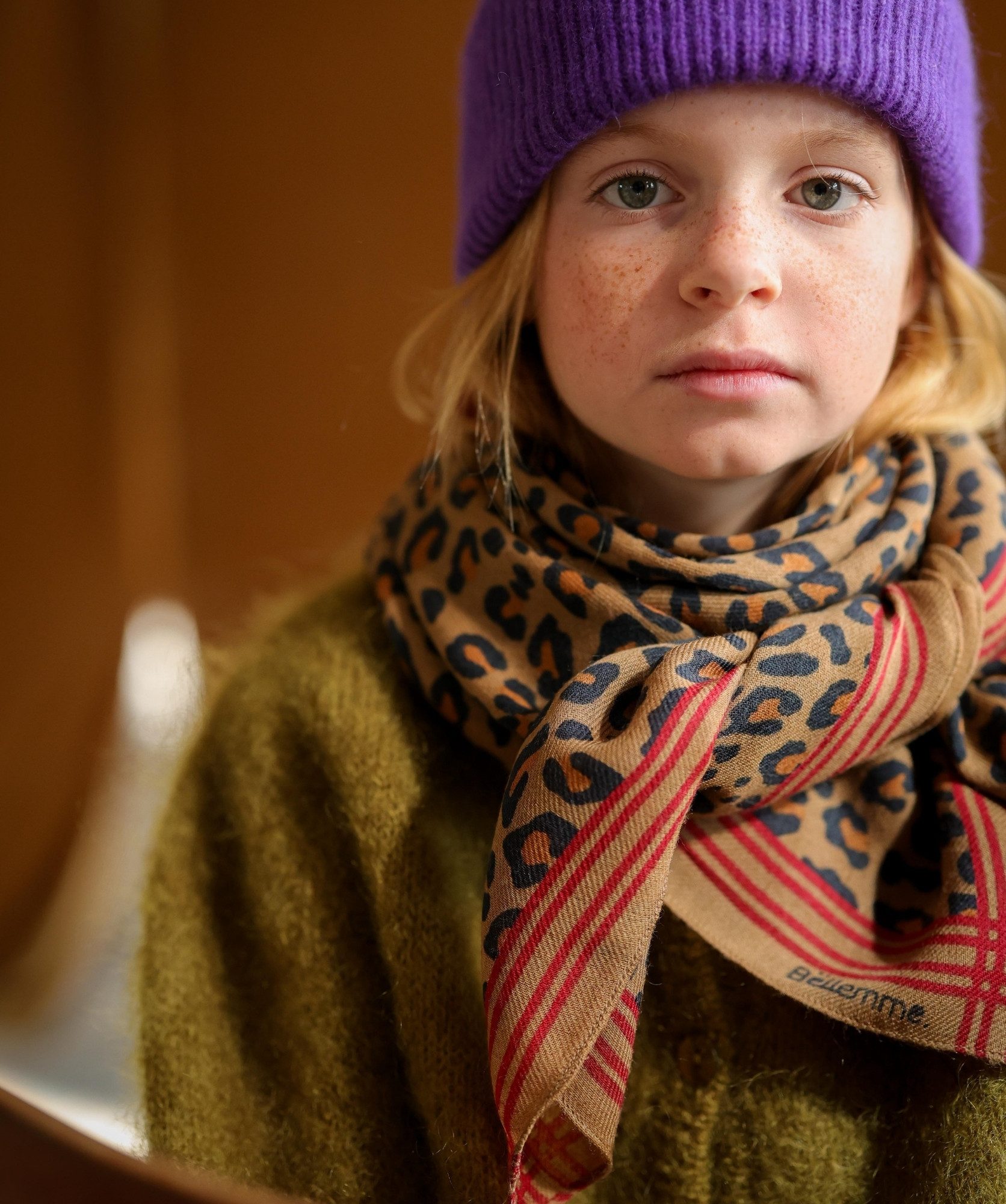 Foulard en laine grand format – Léopard Camel