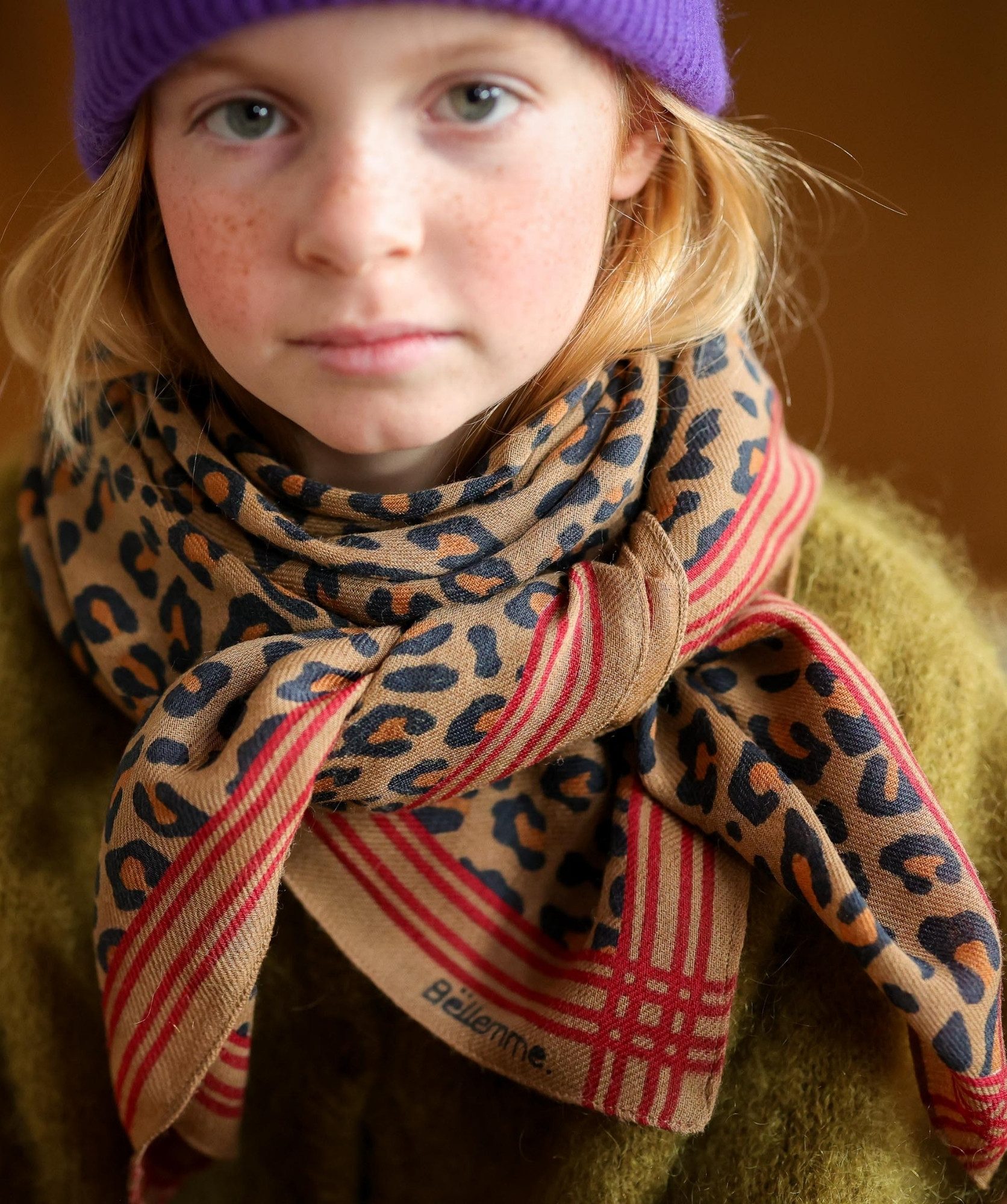 Foulard en laine grand format – Léopard Camel