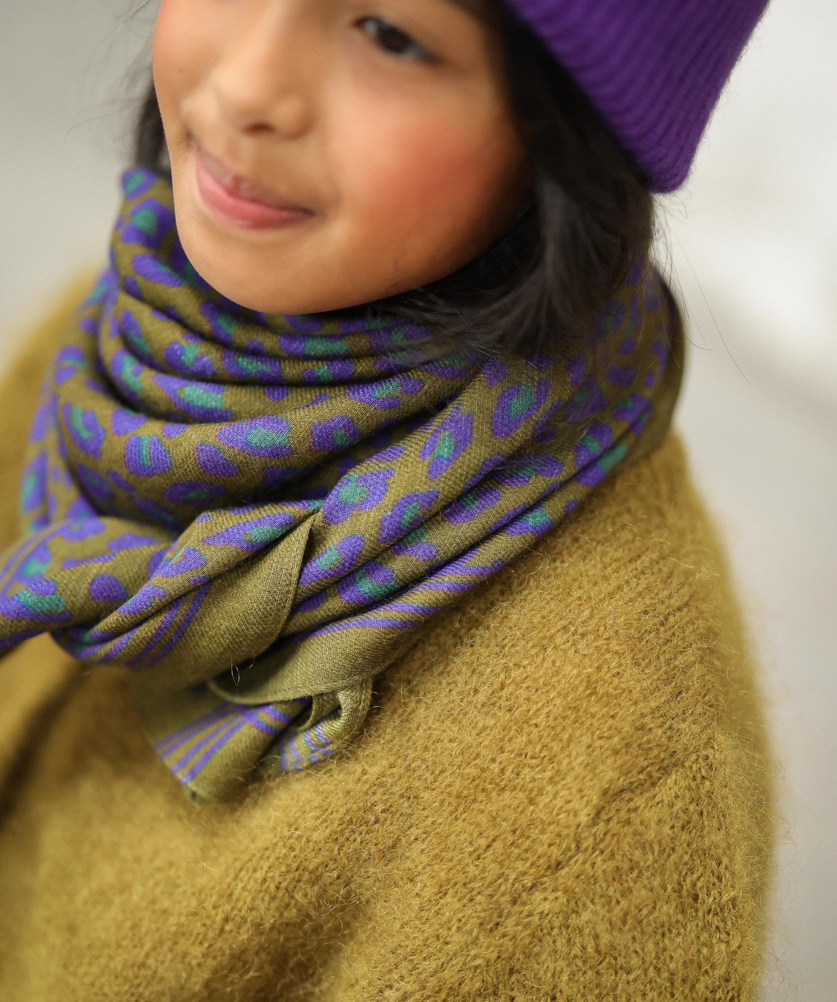 Foulard en laine grand format – Léopard Bronze