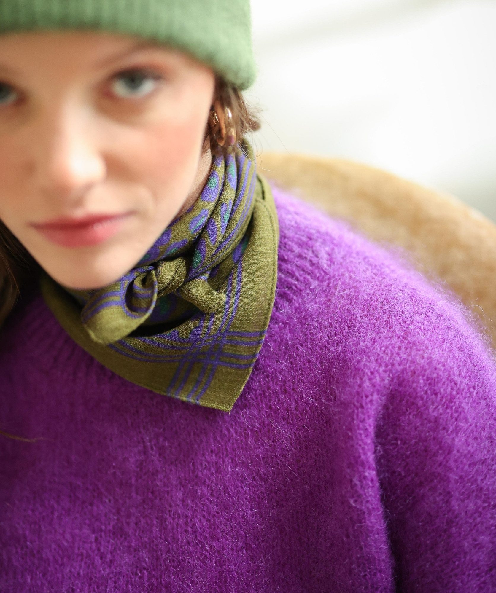 Foulard en laine petit format – Léopard Bronze