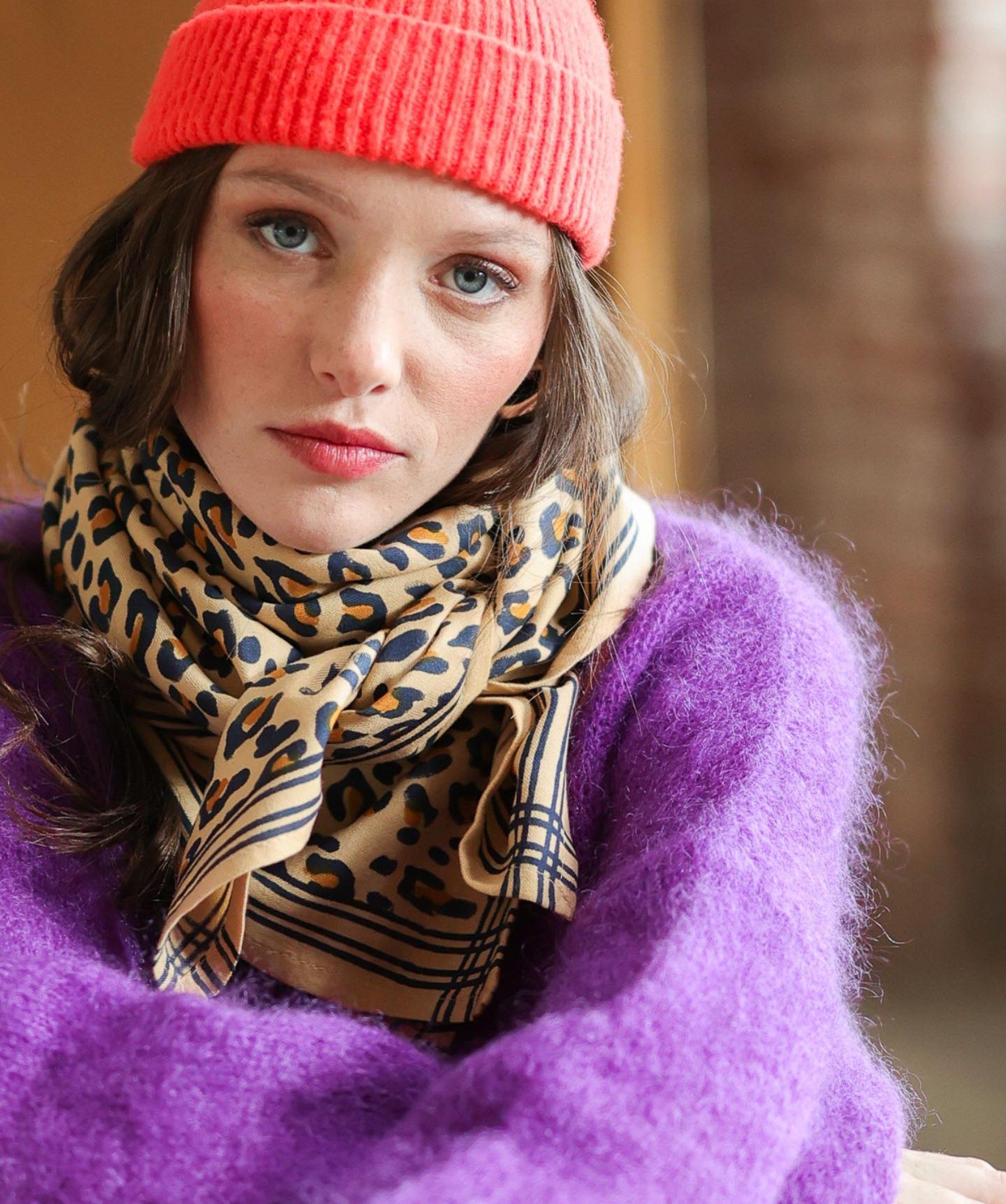 Foulard grand format – Léopard camel