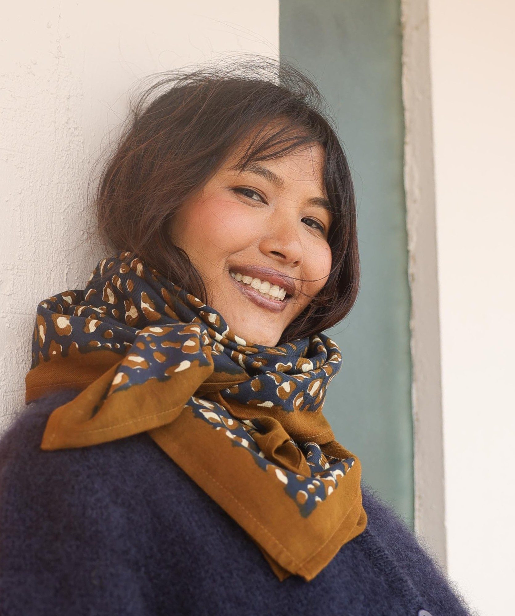 Foulard grand format – Léopard Navy
